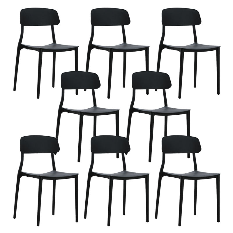 Contemporary Stackable Chairs Open Back Kitchen Armless Chair with Plastic Legs Black 8 Piece Set Clearhalo 'Dining Chairs' 'Dining Tables & Seating' 'dining_chair' 'furn' 'furn_dining_chair' 'Furniture' 'furniture_dining_chair' 'Kitchen & Dining Furniture' 4792110