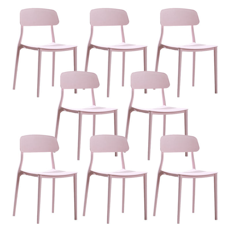 Contemporary Stackable Chairs Open Back Kitchen Armless Chair with Plastic Legs Pink 8 Piece Set Clearhalo 'Dining Chairs' 'Dining Tables & Seating' 'dining_chair' 'furn' 'furn_dining_chair' 'Furniture' 'furniture_dining_chair' 'Kitchen & Dining Furniture' 4792117
