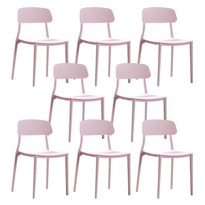 Contemporary Stackable Chairs Open Back Kitchen Armless Chair with Plastic Legs Pink 8 Piece Set Clearhalo 'Dining Chairs' 'Dining Tables & Seating' 'dining_chair' 'furn' 'furn_dining_chair' 'Furniture' 'furniture_dining_chair' 'Kitchen & Dining Furniture' 4792117