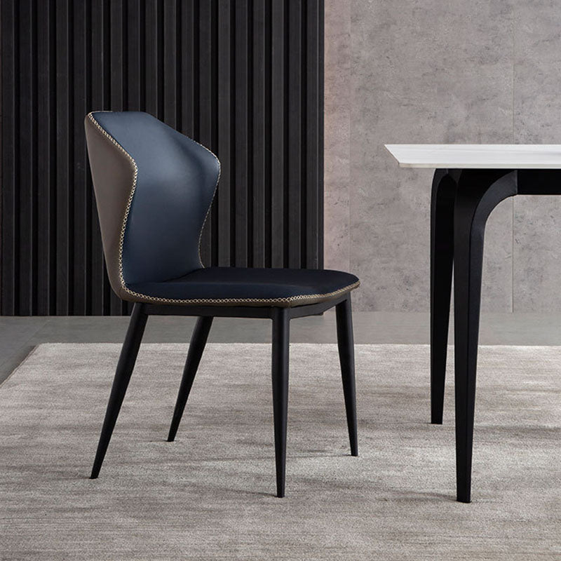 Industrial Design Armless Wingback Side Chair Faux Leather Side Chair Clearhalo 'Dining Chairs' 'Dining Tables & Seating' 'dining_chair' 'furn' 'furn_dining_chair' 'Furniture' 'furniture_dining_chair' 'Kitchen & Dining Furniture' 4792129