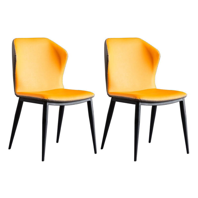 Industrial Design Armless Wingback Side Chair Faux Leather Side Chair Yellow 2 Piece Set Clearhalo 'Dining Chairs' 'Dining Tables & Seating' 'dining_chair' 'furn' 'furn_dining_chair' 'Furniture' 'furniture_dining_chair' 'Kitchen & Dining Furniture' 4792131
