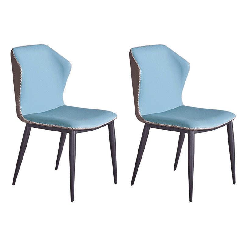 Industrial Design Armless Wingback Side Chair Faux Leather Side Chair Blue 2 Piece Set Clearhalo 'Dining Chairs' 'Dining Tables & Seating' 'dining_chair' 'furn' 'furn_dining_chair' 'Furniture' 'furniture_dining_chair' 'Kitchen & Dining Furniture' 4792135