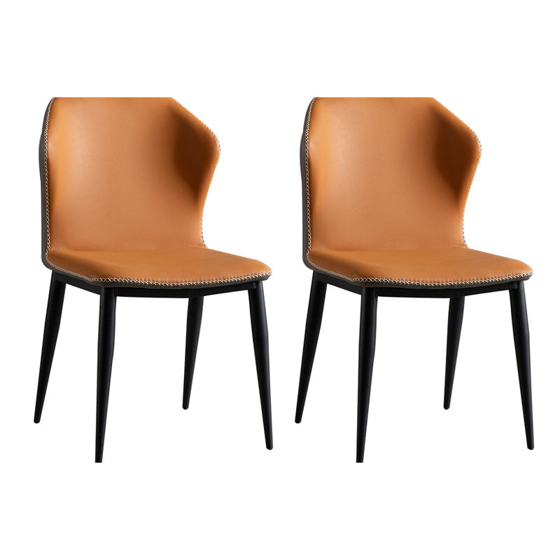 Industrial Design Armless Wingback Side Chair Faux Leather Side Chair Orange 2 Piece Set Clearhalo 'Dining Chairs' 'Dining Tables & Seating' 'dining_chair' 'furn' 'furn_dining_chair' 'Furniture' 'furniture_dining_chair' 'Kitchen & Dining Furniture' 4792137