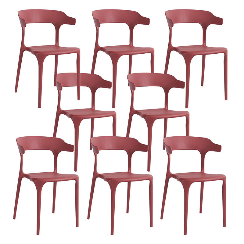 Contemporary Chairs Open Back Kitchen Armless Chair with Plastic Legs Red 8 Piece Set Clearhalo 'Dining Chairs' 'Dining Tables & Seating' 'dining_chair' 'furn' 'furn_dining_chair' 'Furniture' 'furniture_dining_chair' 'Kitchen & Dining Furniture' 4792151