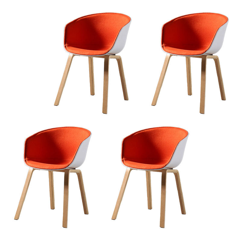 Contemporary Style Dining Chair Arm Side Chairs with Wooden Legs Orange-Red Set of 4 Clearhalo 'Dining Chairs' 'Dining Tables & Seating' 'dining_chair' 'Furniture' 'furniture_dining_chair' 'Kitchen & Dining Furniture' 4792294
