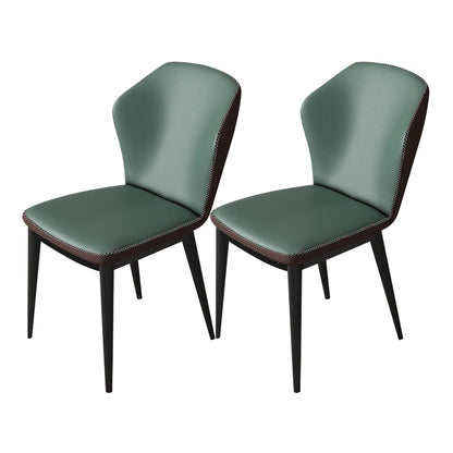 Nordic Glam Style Chair Kitchen Armless Wingback Chair with Metal Legs Green 2 Piece Set Black Clearhalo 'Dining Chairs' 'Dining Tables & Seating' 'dining_chair' 'furn' 'furn_dining_chair' 'Furniture' 'furniture_dining_chair' 'Kitchen & Dining Furniture' 4792335