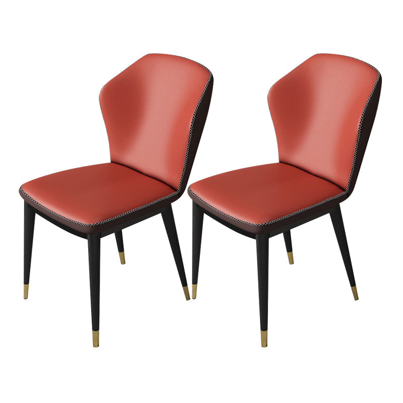 Nordic Glam Style Chair Kitchen Armless Wingback Chair with Metal Legs Red Brown 2 Piece Set Brass Gold Clearhalo 'Dining Chairs' 'Dining Tables & Seating' 'dining_chair' 'furn' 'furn_dining_chair' 'Furniture' 'furniture_dining_chair' 'Kitchen & Dining Furniture' 4792350