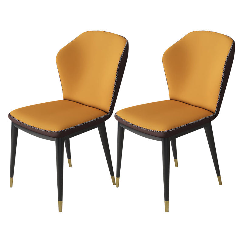 Nordic Glam Style Chair Kitchen Armless Wingback Chair with Metal Legs Yellow-Brown 2 Piece Set Brass Gold Clearhalo 'Dining Chairs' 'Dining Tables & Seating' 'dining_chair' 'furn' 'furn_dining_chair' 'Furniture' 'furniture_dining_chair' 'Kitchen & Dining Furniture' 4792354