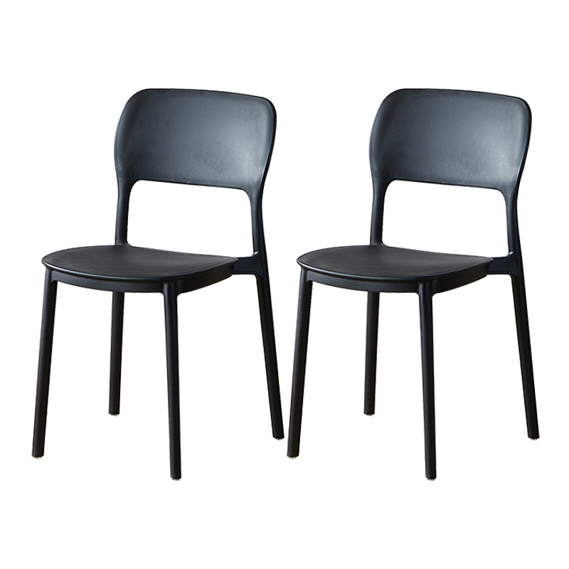 Scandinavian Plastic Stacking Dining Chairs Armless Open Back Chairs Black 2 Piece Set Clearhalo 'Dining Chairs' 'Dining Tables & Seating' 'dining_chair' 'furn' 'furn_dining_chair' 'Furniture' 'furniture_dining_chair' 'Kitchen & Dining Furniture' 4792357