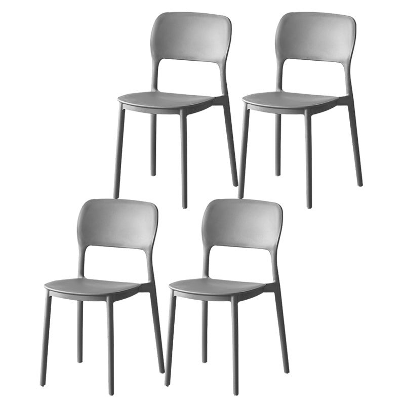 Scandinavian Plastic Stacking Dining Chairs Armless Open Back Chairs Grey 4 Piece Set Clearhalo 'Dining Chairs' 'Dining Tables & Seating' 'dining_chair' 'furn' 'furn_dining_chair' 'Furniture' 'furniture_dining_chair' 'Kitchen & Dining Furniture' 4792363