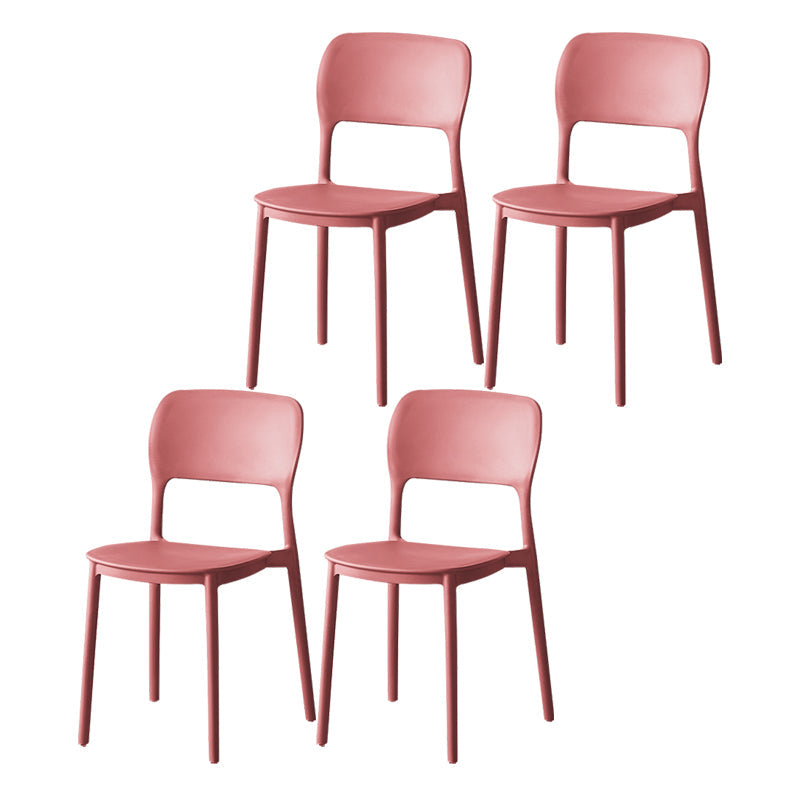 Scandinavian Plastic Stacking Dining Chairs Armless Open Back Chairs Red 4 Piece Set Clearhalo 'Dining Chairs' 'Dining Tables & Seating' 'dining_chair' 'furn' 'furn_dining_chair' 'Furniture' 'furniture_dining_chair' 'Kitchen & Dining Furniture' 4792371