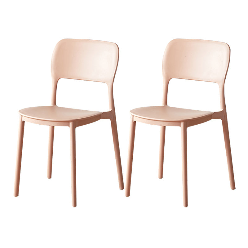 Scandinavian Plastic Stacking Dining Chairs Armless Open Back Chairs Pink 2 Piece Set Clearhalo 'Dining Chairs' 'Dining Tables & Seating' 'dining_chair' 'furn' 'furn_dining_chair' 'Furniture' 'furniture_dining_chair' 'Kitchen & Dining Furniture' 4792373