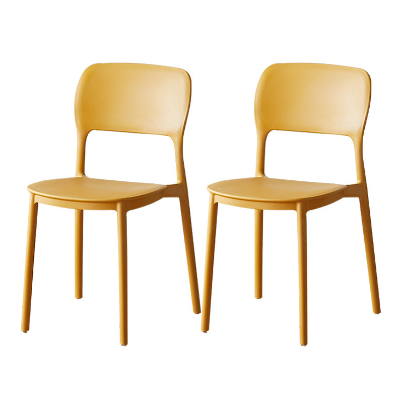 Scandinavian Plastic Stacking Dining Chairs Armless Open Back Chairs Yellow 2 Piece Set Clearhalo 'Dining Chairs' 'Dining Tables & Seating' 'dining_chair' 'furn' 'furn_dining_chair' 'Furniture' 'furniture_dining_chair' 'Kitchen & Dining Furniture' 4792376