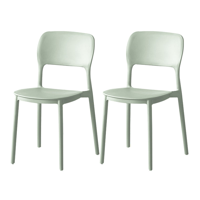 Scandinavian Plastic Stacking Dining Chairs Armless Open Back Chairs Green 2 Piece Set Clearhalo 'Dining Chairs' 'Dining Tables & Seating' 'dining_chair' 'furn' 'furn_dining_chair' 'Furniture' 'furniture_dining_chair' 'Kitchen & Dining Furniture' 4792380