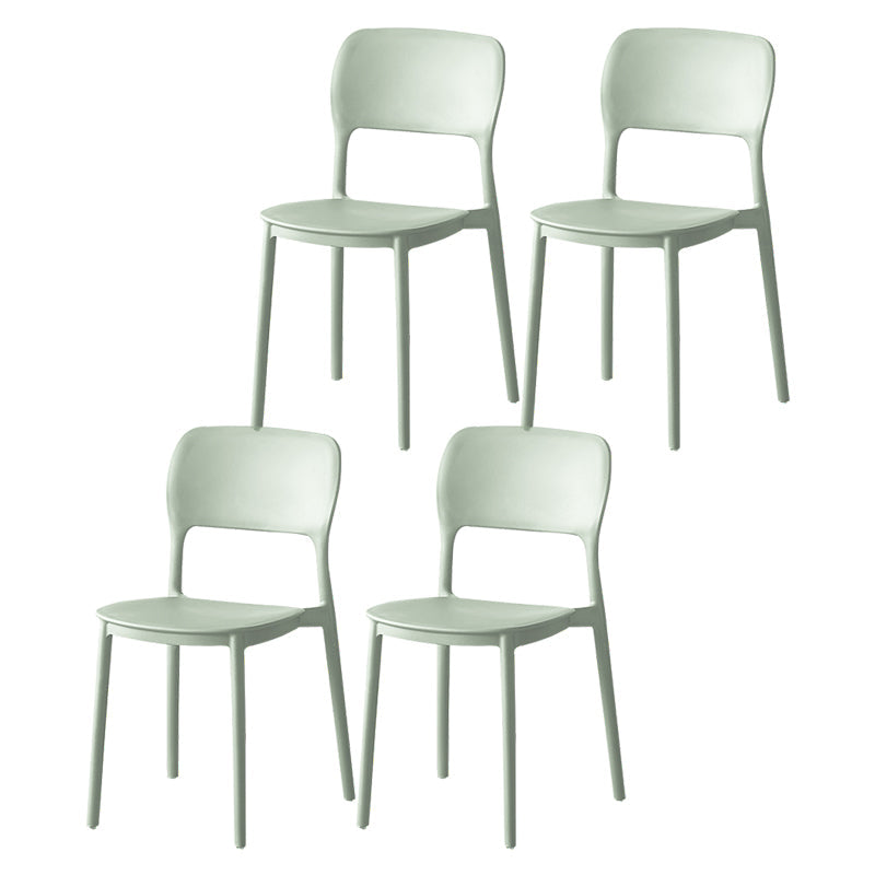 Scandinavian Plastic Stacking Dining Chairs Armless Open Back Chairs Green 4 Piece Set Clearhalo 'Dining Chairs' 'Dining Tables & Seating' 'dining_chair' 'furn' 'furn_dining_chair' 'Furniture' 'furniture_dining_chair' 'Kitchen & Dining Furniture' 4792382