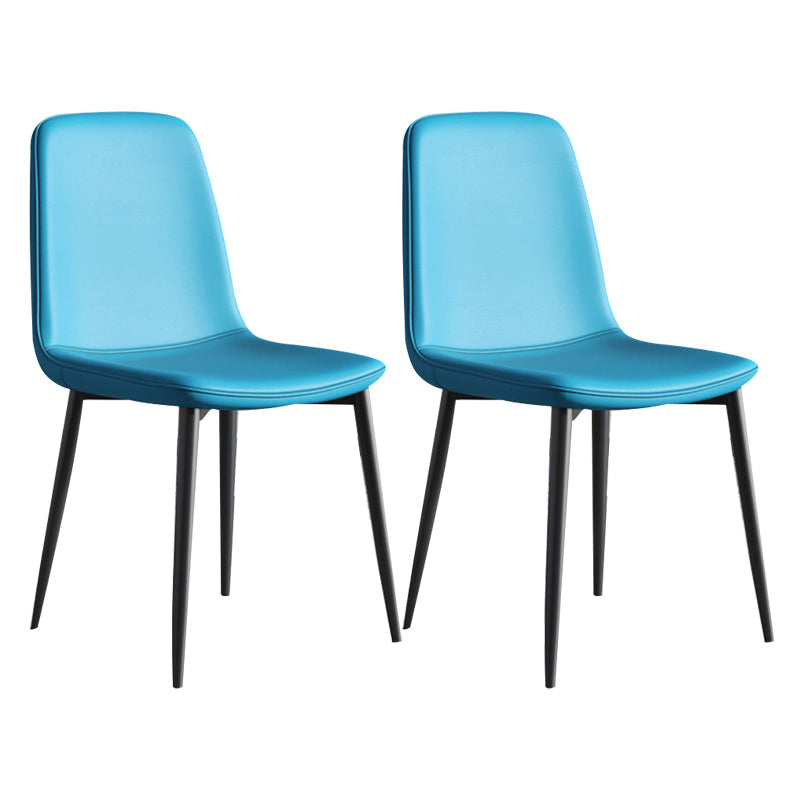 Contemporary Style Chair Kitchen Armless Chairs with Metal Legs Peacock Blue 2 Piece Set Clearhalo 'Dining Chairs' 'Dining Tables & Seating' 'dining_chair' 'furn' 'furn_dining_chair' 'Furniture' 'furniture_dining_chair' 'Kitchen & Dining Furniture' 4792446