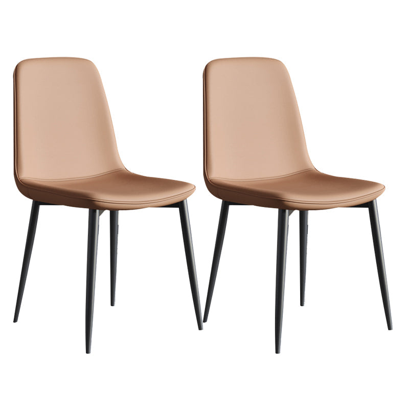 Contemporary Style Chair Kitchen Armless Chairs with Metal Legs Light Coffee 2 Piece Set Clearhalo 'Dining Chairs' 'Dining Tables & Seating' 'dining_chair' 'furn' 'furn_dining_chair' 'Furniture' 'furniture_dining_chair' 'Kitchen & Dining Furniture' 4792449