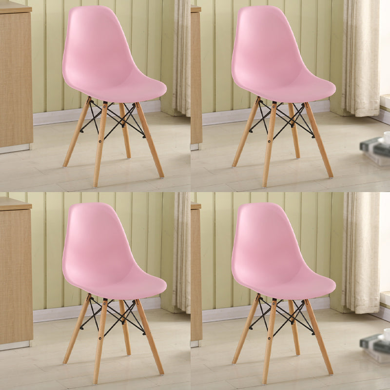 Wood Scandinavian Kitchen Dining Room Chair Solid Back Dining Side Chair Pink Set of 4 Clearhalo 'Dining Chairs' 'Dining Tables & Seating' 'dining_chair' 'Furniture' 'furniture_dining_chair' 'Kitchen & Dining Furniture' 4792813