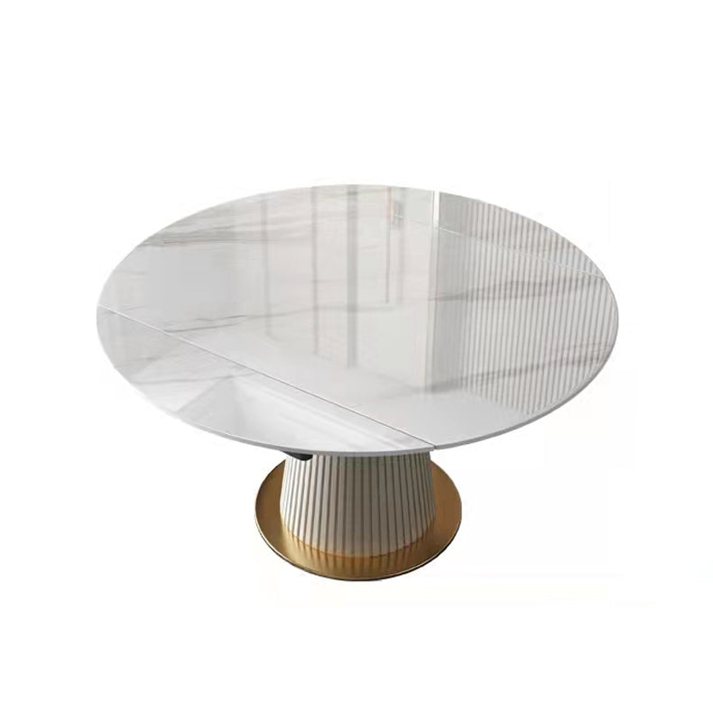 Glam Scalable Dinette Set 1/4/5/7 Pieces Round Dining Table Set with Sintered Stone Top White 53"L x 53"W Clearhalo 'Dining Room Sets' 'Dining Tables & Seating' 'dining_room_set' 'furn' 'furn_dining_room_set' 'Furniture' 'furniture_dining_room_set' 'Kitchen & Dining Furniture' 4792831