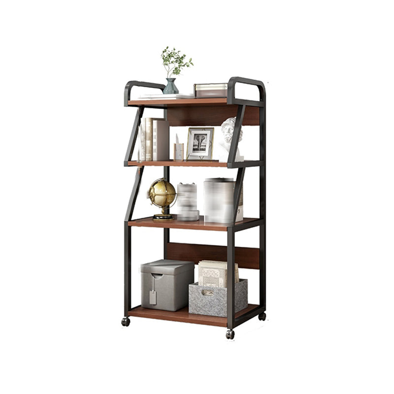 Modern Style Open Bookshelf Wooden Shelf Bookcase with Caster Wheels 21.7"L x 15.7"W x 51.6"H Walnut Clearhalo 'Bookcases' 'furn' 'furn_bookcases' 'Furniture' 'furniture_bookcases' 'kitchen' 'kitchen_bookcases' 'Living Room Furniture' 'Office Furniture' 4792888