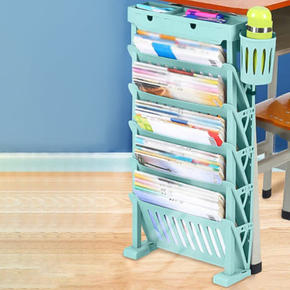 6-Shelf Plastic Ladder Bookcase Contemporary Closed Back Book Shelf 14.6"L x 3.3"W x 27.8"H Green Clearhalo 'Bookcases' 'furn' 'furn_bookcases' 'Furniture' 'furniture_bookcases' 'kitchen' 'kitchen_bookcases' 'Living Room Furniture' 'Office Furniture' 4792894