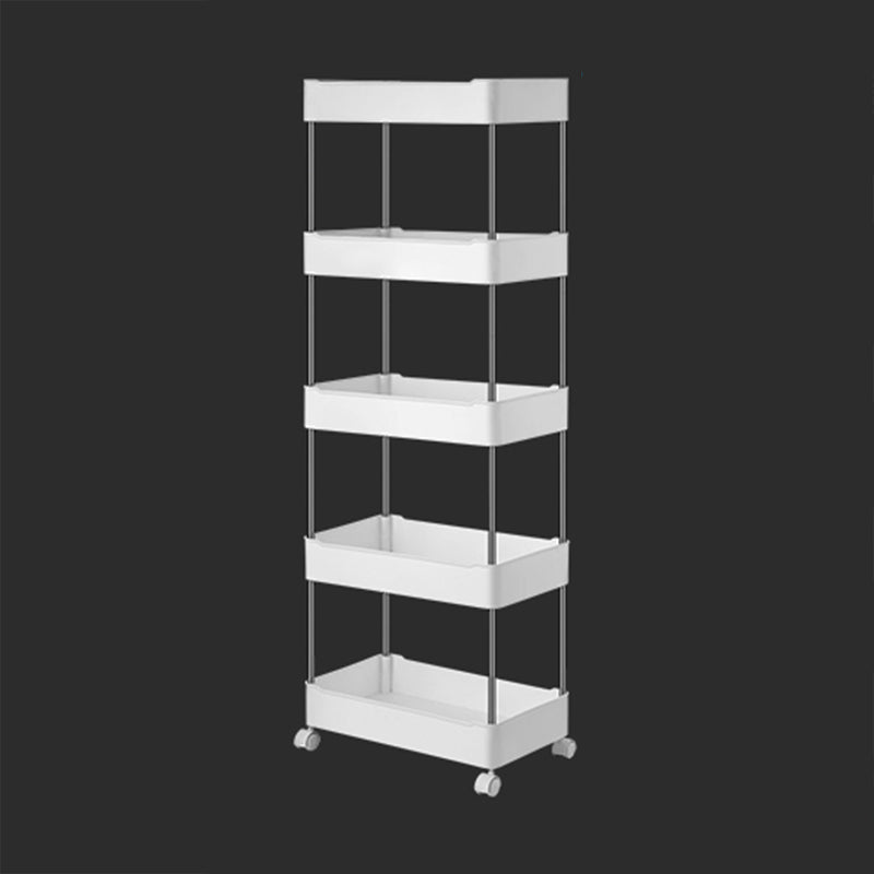 Contemporary Open Etagere Bookshelf with Steel Frame Plastic Bookshelf 16.5"L x 9.3"W x 47.6"H White Clearhalo 'Bookcases' 'furn' 'furn_bookcases' 'Furniture' 'furniture_bookcases' 'kitchen' 'kitchen_bookcases' 'Living Room Furniture' 'Office Furniture' 4792941