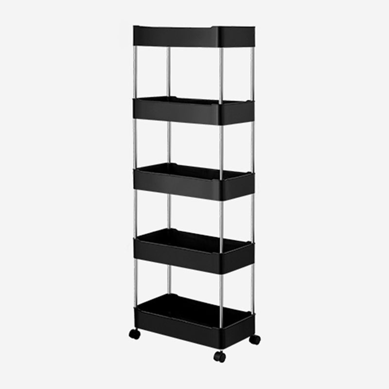 Contemporary Open Etagere Bookshelf with Steel Frame Plastic Bookshelf 16.5"L x 9.3"W x 47.6"H Black Clearhalo 'Bookcases' 'furn' 'furn_bookcases' 'Furniture' 'furniture_bookcases' 'kitchen' 'kitchen_bookcases' 'Living Room Furniture' 'Office Furniture' 4792949