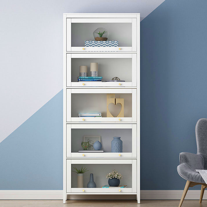 White Urban Standard Bookcase Manufactured Wood Bookcase with Glass Doors 33.5"L x 13.8"W x 82.9"H Clearhalo 'Bookcases' 'furn' 'furn_bookcases' 'Furniture' 'furniture_bookcases' 'kitchen' 'kitchen_bookcases' 'Living Room Furniture' 'Office Furniture' 4792982
