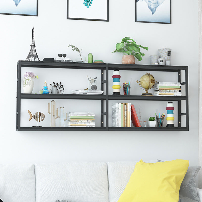 Industrial Wall Unit Bookshelf Black Steel Frame Natural Manufactured Wood Shelf Bookshelf Black-Wood Clearhalo 'Bookcases' 'Furniture' 'furniture_bookcases' 'kitchen' 'kitchen_bookcases' 'Living Room Furniture' 'Office Furniture' 4793089