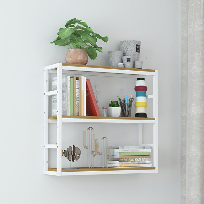 Industrial Wall Unit Bookshelf Black Steel Frame Natural Manufactured Wood Shelf Bookshelf White-Wood Clearhalo 'Bookcases' 'Furniture' 'furniture_bookcases' 'kitchen' 'kitchen_bookcases' 'Living Room Furniture' 'Office Furniture' 4793091