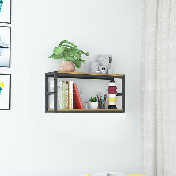 Industrial Wall Unit Bookshelf Black Steel Frame Natural Manufactured Wood Shelf Bookshelf Black-Wood Clearhalo 'Bookcases' 'Furniture' 'furniture_bookcases' 'kitchen' 'kitchen_bookcases' 'Living Room Furniture' 'Office Furniture' 4793096