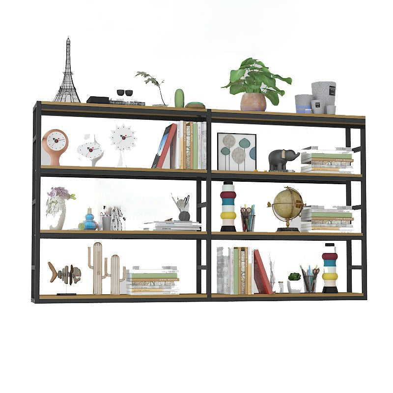 Industrial Wall Unit Bookshelf Black Steel Frame Natural Manufactured Wood Shelf Bookshelf Black-Wood Clearhalo 'Bookcases' 'Furniture' 'furniture_bookcases' 'kitchen' 'kitchen_bookcases' 'Living Room Furniture' 'Office Furniture' 4793097