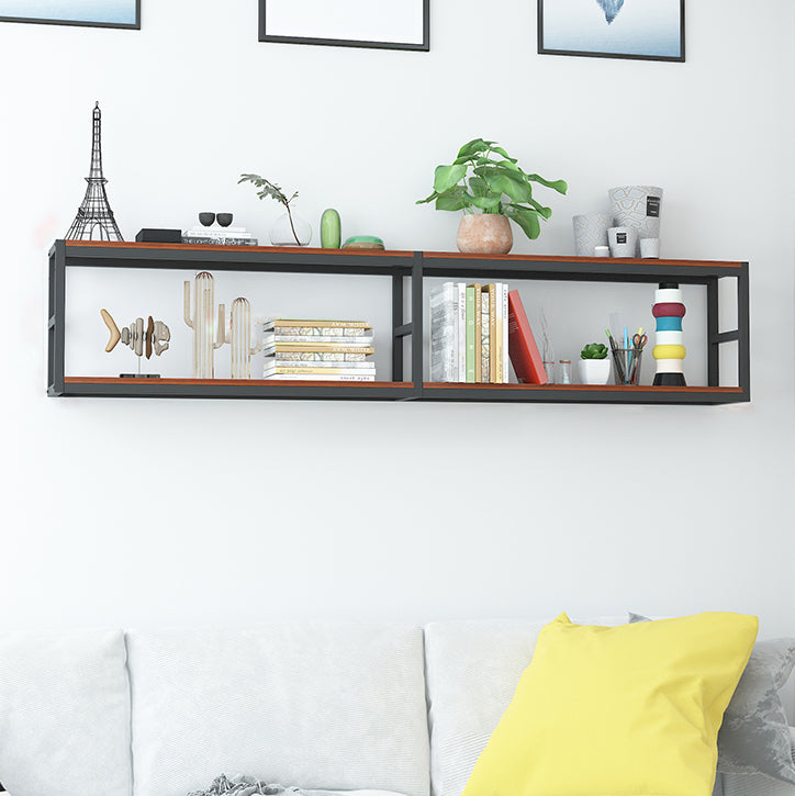 Industrial Wall Unit Bookshelf Black Steel Frame Natural Manufactured Wood Shelf Bookshelf Black-Wood Clearhalo 'Bookcases' 'Furniture' 'furniture_bookcases' 'kitchen' 'kitchen_bookcases' 'Living Room Furniture' 'Office Furniture' 4793099