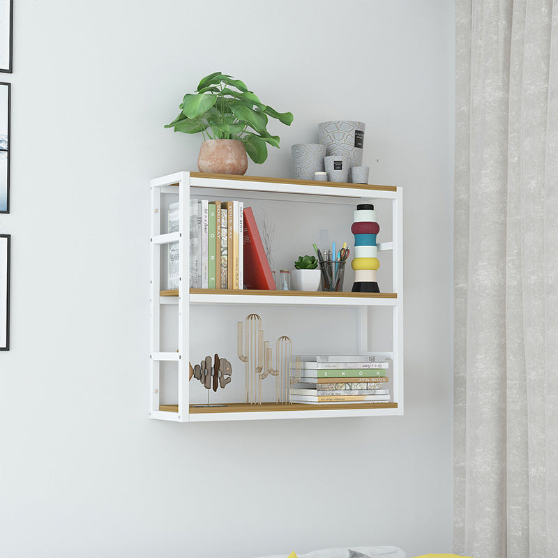 Industrial Wall Unit Bookshelf Black Steel Frame Natural Manufactured Wood Shelf Bookshelf White-Wood 23.6"L x 9.4"W x 29.9"H Clearhalo 'Bookcases' 'Furniture' 'furniture_bookcases' 'kitchen' 'kitchen_bookcases' 'Living Room Furniture' 'Office Furniture' 4793101