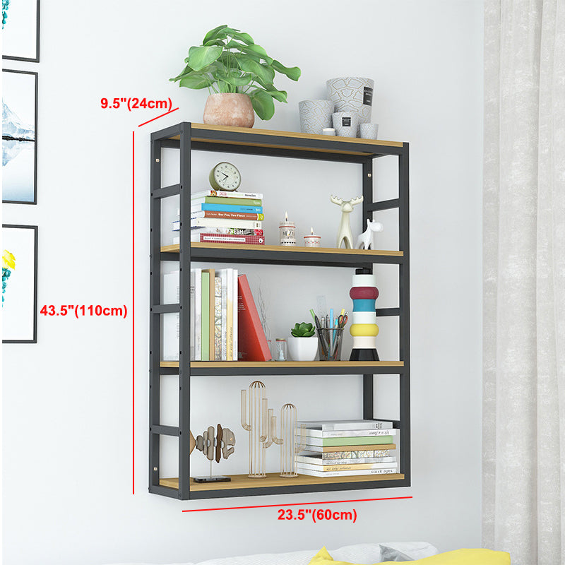 Industrial Wall Unit Bookshelf Black Steel Frame Natural Manufactured Wood Shelf Bookshelf Clearhalo 'Bookcases' 'Furniture' 'furniture_bookcases' 'kitchen' 'kitchen_bookcases' 'Living Room Furniture' 'Office Furniture' 4793118