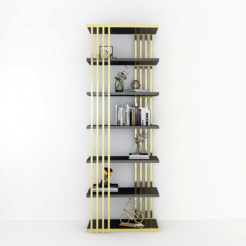82.67"H Bookshelf Gold Glam Style Open Back Bookcase for Home Office Study Room Gold-Black Clearhalo 'Bookcases' 'furn' 'furn_bookcases' 'Furniture' 'furniture_bookcases' 'kitchen' 'kitchen_bookcases' 'Living Room Furniture' 'Office Furniture' 4793126