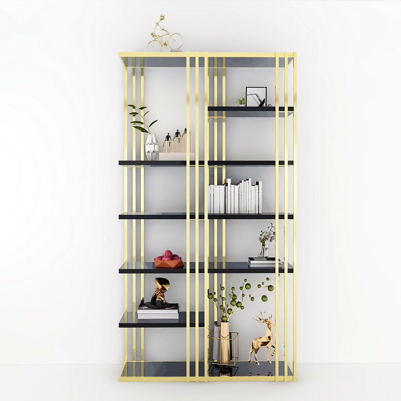 82.67"H Bookshelf Gold Glam Style Open Back Bookcase for Home Office Study Room Gold-Black Clearhalo 'Bookcases' 'furn' 'furn_bookcases' 'Furniture' 'furniture_bookcases' 'kitchen' 'kitchen_bookcases' 'Living Room Furniture' 'Office Furniture' 4793127