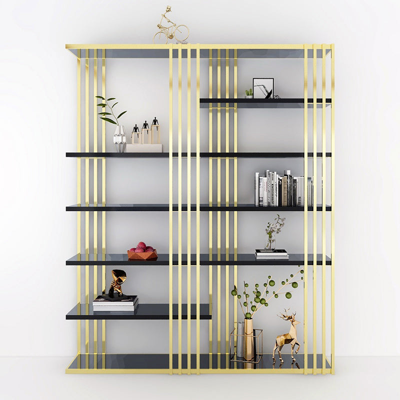 82.67"H Bookshelf Gold Glam Style Open Back Bookcase for Home Office Study Room Gold-Black Clearhalo 'Bookcases' 'furn' 'furn_bookcases' 'Furniture' 'furniture_bookcases' 'kitchen' 'kitchen_bookcases' 'Living Room Furniture' 'Office Furniture' 4793129