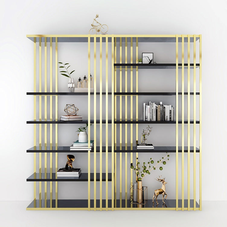 82.67"H Bookshelf Gold Glam Style Open Back Bookcase for Home Office Study Room 78.7"L x 11.8"W x 82.7"H Gold-Black Clearhalo 'Bookcases' 'furn' 'furn_bookcases' 'Furniture' 'furniture_bookcases' 'kitchen' 'kitchen_bookcases' 'Living Room Furniture' 'Office Furniture' 4793131