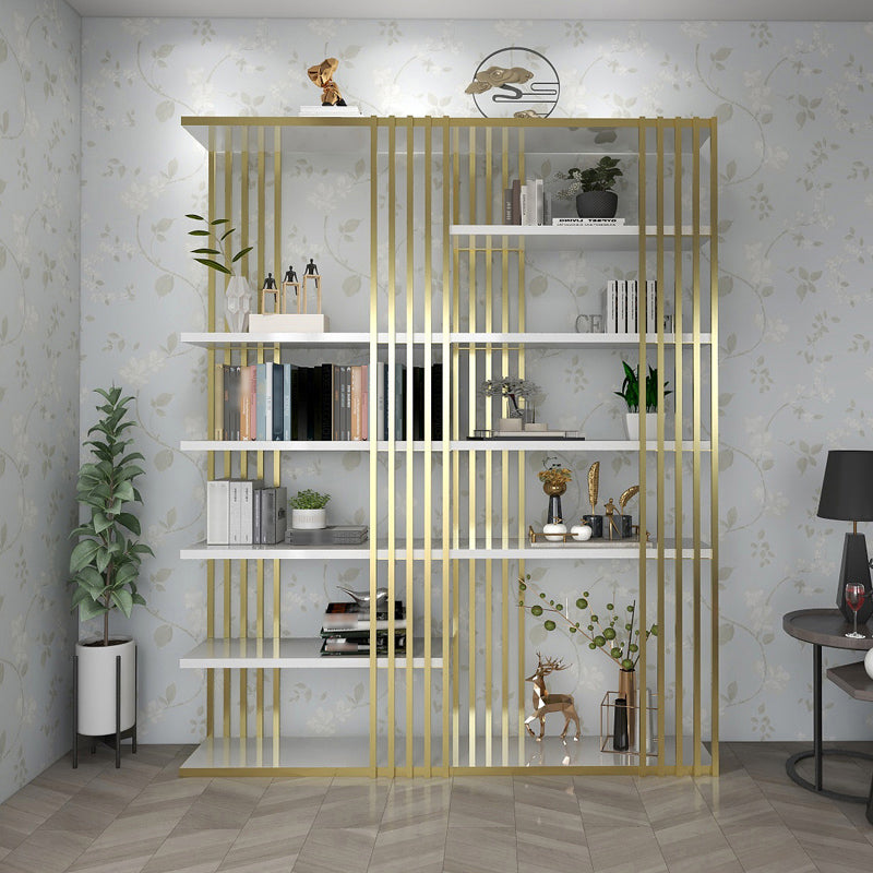 82.67"H Bookshelf Gold Glam Style Open Back Bookcase for Home Office Study Room White-Gold Clearhalo 'Bookcases' 'furn' 'furn_bookcases' 'Furniture' 'furniture_bookcases' 'kitchen' 'kitchen_bookcases' 'Living Room Furniture' 'Office Furniture' 4793132