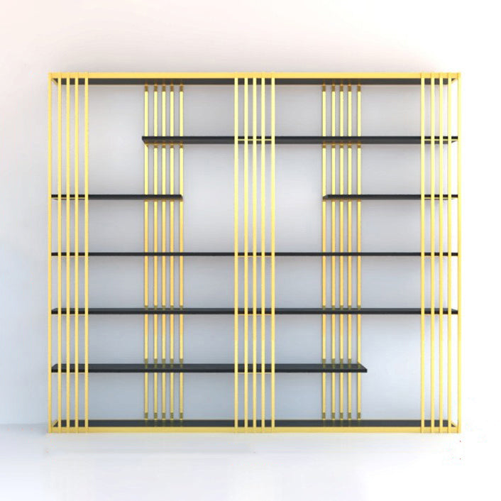 82.67"H Bookshelf Gold Glam Style Open Back Bookcase for Home Office Study Room 94.5"L x 11.8"W x 82.7"H Gold-Black Clearhalo 'Bookcases' 'furn' 'furn_bookcases' 'Furniture' 'furniture_bookcases' 'kitchen' 'kitchen_bookcases' 'Living Room Furniture' 'Office Furniture' 4793133