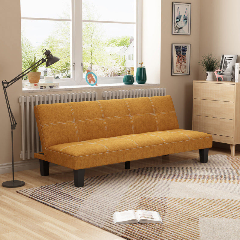 Modern Biscuit Back Standard Sofa 2/3-Seater Velvet Armless Convertible Sofa Yellow Clearhalo 'furn' 'furn_sofas' 'Furniture' 'furniture_sofas' 'kitchen' 'kitchen_sofas' 'Living Room Furniture' 'Sofa' 'sofas' 4795407