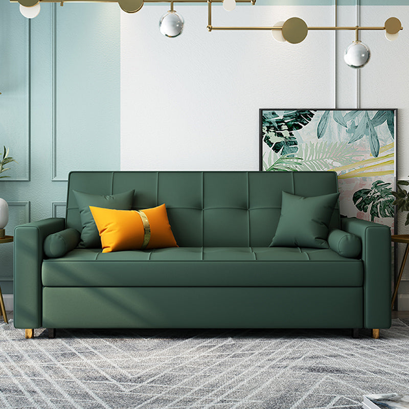 35.43"H Linen/Faux Leather Convertible Sleeper Square Arm Tufted Sofa 47"L x 35.5"W x 35.5"H Green Clearhalo 'furn' 'furn_sofas' 'Furniture' 'furniture_sofas' 'kitchen' 'kitchen_sofas' 'Living Room Furniture' 'Sofa' 'sofas' 4795478