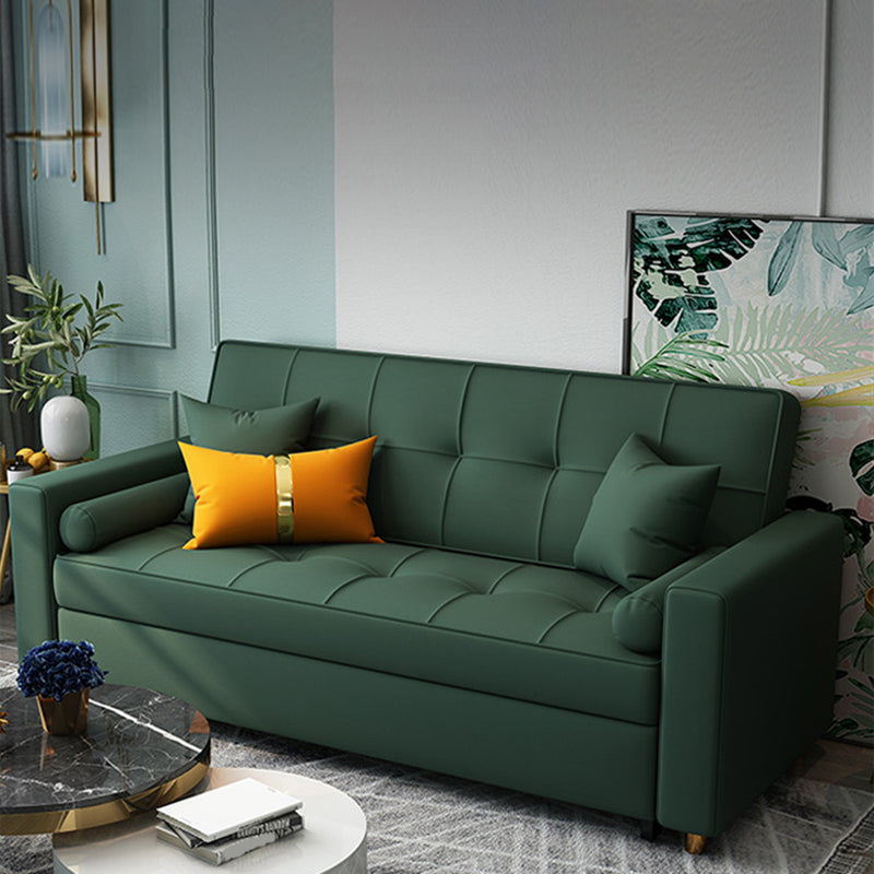 35.43"H Linen/Faux Leather Convertible Sleeper Square Arm Tufted Sofa 57"L x 35"W x 35"H Green Clearhalo 'furn' 'furn_sofas' 'Furniture' 'furniture_sofas' 'kitchen' 'kitchen_sofas' 'Living Room Furniture' 'Sofa' 'sofas' 4795481