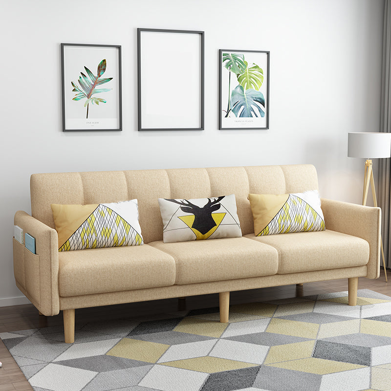 Square Arm with Cotton Blend 25.98" W Convertible Sleeper Sofa for Apartment. Off-White Clearhalo 'furn' 'furn_sofas' 'Furniture' 'furniture_sofas' 'kitchen' 'kitchen_sofas' 'Living Room Furniture' 'Sofa' 'sofas' 4795496