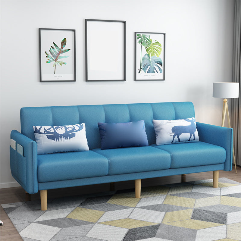 Square Arm with Cotton Blend 25.98" W Convertible Sleeper Sofa for Apartment. Blue Clearhalo 'furn' 'furn_sofas' 'Furniture' 'furniture_sofas' 'kitchen' 'kitchen_sofas' 'Living Room Furniture' 'Sofa' 'sofas' 4795504