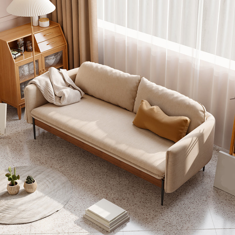 Cushions Square Arm Sofa Scandinavian 31.5" D x 31.5" H Linen Wooden Sofa 55"L x 31"W x 31"H Off-White Clearhalo 'furn' 'furn_sofas' 'Furniture' 'furniture_sofas' 'kitchen' 'kitchen_sofas' 'Living Room Furniture' 'Sofa' 'sofas' 4795523