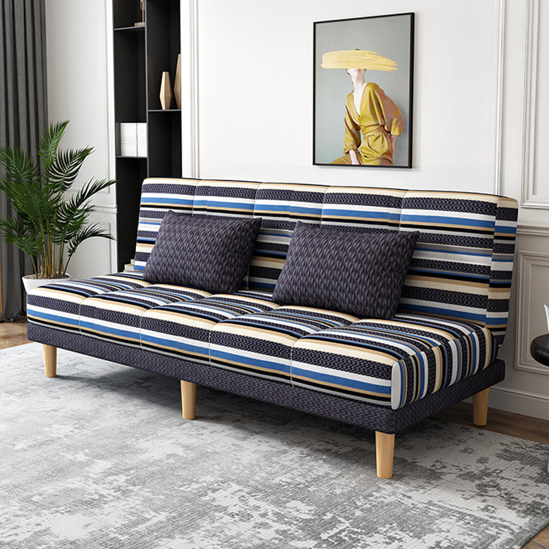 70.87" W √ó 26.77" D √ó 30.31" H Biscuit Back Armless Sofa with Convertible Shallow Coffee Striped Linen Blend Clearhalo 'furn' 'furn_sofas' 'Furniture' 'furniture_sofas' 'kitchen' 'kitchen_sofas' 'Living Room Furniture' 'Sofa' 'sofas' 4795620