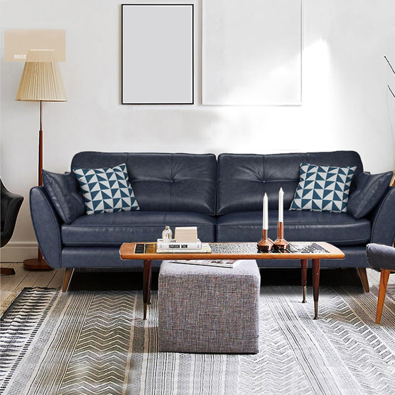 Genuine Leather Flared Arm Sofa Modern Jewel-tuft Wood Legs Sofa Clearhalo 'furn' 'furn_sofas' 'Furniture' 'furniture_sofas' 'kitchen' 'kitchen_sofas' 'Living Room Furniture' 'Sofa' 'sofas' 4795630