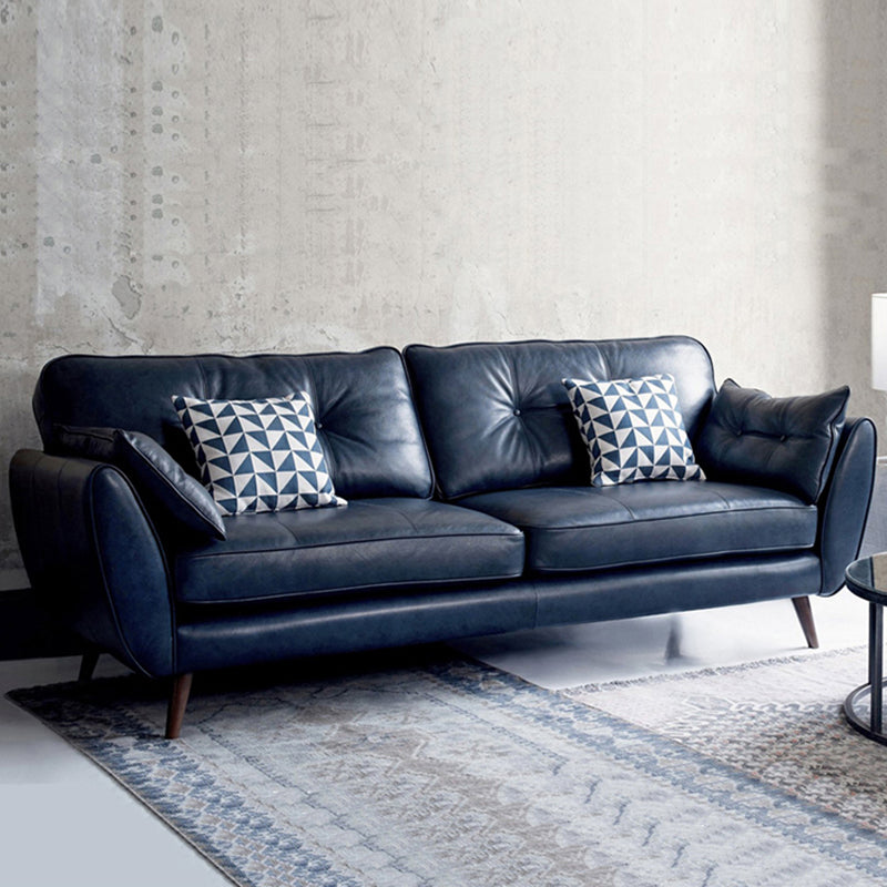 Genuine Leather Flared Arm Sofa Modern Jewel-tuft Wood Legs Sofa Clearhalo 'furn' 'furn_sofas' 'Furniture' 'furniture_sofas' 'kitchen' 'kitchen_sofas' 'Living Room Furniture' 'Sofa' 'sofas' 4795631